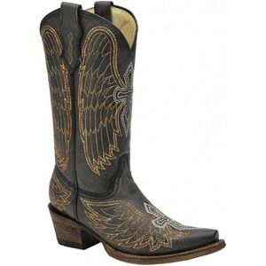 Corral Teen Size 2.5 T Western Boots Goldie Winged Square Toe Black Crosses